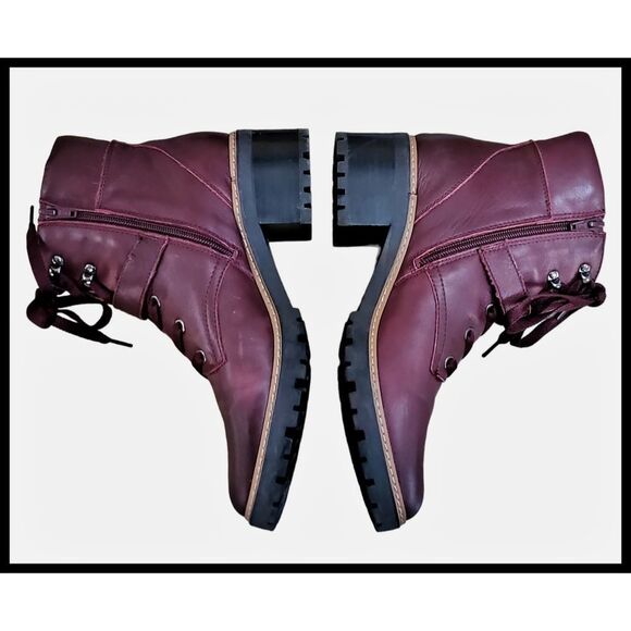 Naturalizer Tia Ankle Combat Boots Lug Sole Zipper Lace Up Burgundy Maroon 9.5 - Picture 9 of 14
